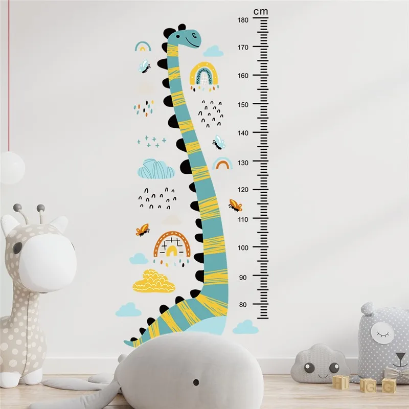 Cartoon Dinosaur Wall Stickers For Measuring Height Kids Bedroom Decoration Animal Diplodocus Mural Art Home Decals Pvc Posters