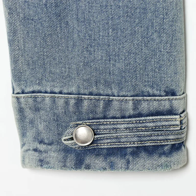 HXAO Women's Denim Jacket Coat Jeans Jacket Cropped White Blue Jean Jacket Woman Button Long Sleeve Casual Streetwear Outwear