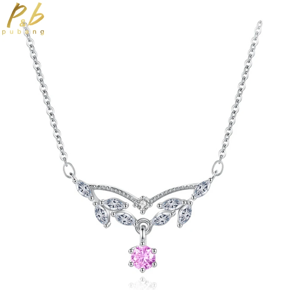 

PuBang Fine Jewelry 100% 925 Sterling Silver Pink Pear High Carbon Diamond Pendant Necklace for Women Wedding Gift Drop Shipping