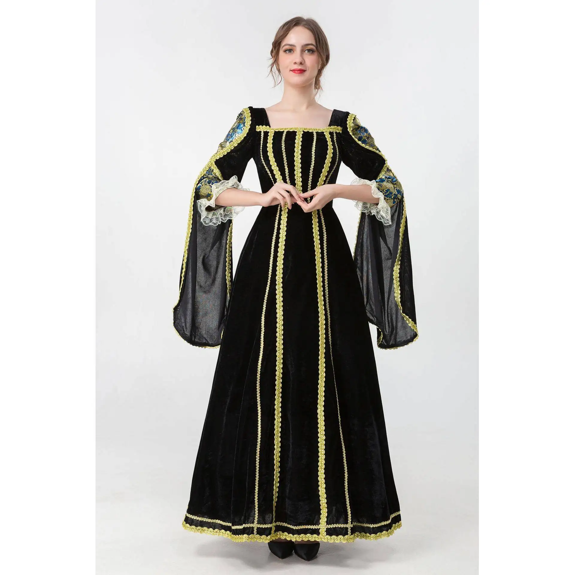 

loween Vintage Medieval Court Long Dr Cos Princ Costume Lady Queen Formal Wear Ele Women's Traditional Cos...