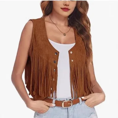 

Женский жилет с кисточками в стиле ретро, повседневный, удобный, весенний, новый, трансграничный дизайн, полиэфирное волокно, Thiened, сложенный