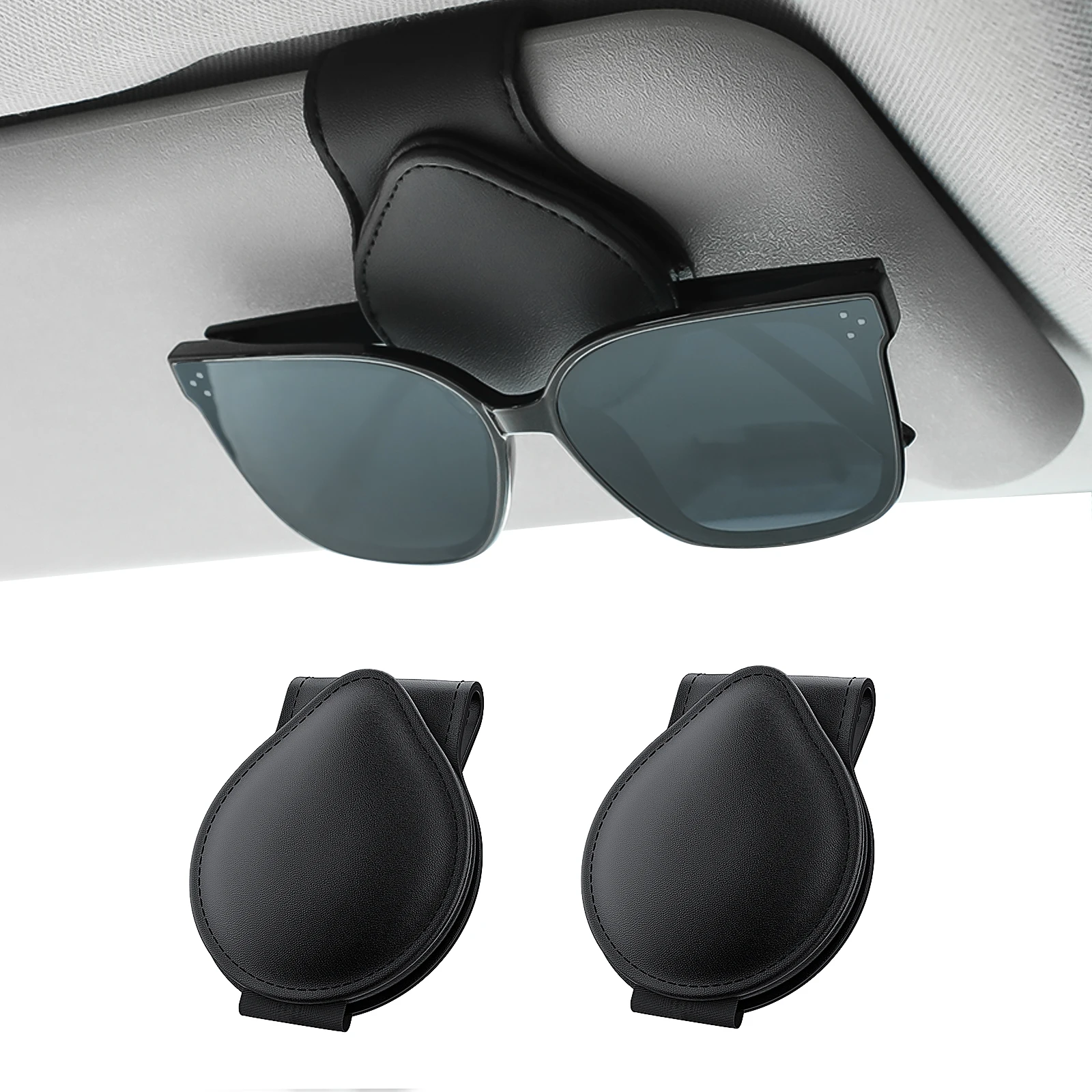 MoKo Sunglasses Holder for Car Sun Visor, 2-Pack PU Leather Magnetic Glasses Mount Holder Eyeglasses Hanger for All Car Models