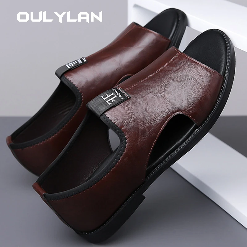 Oulylan Man Sandals Designer Fashion Leather Casual for Men Summer comfortable Beach Slippers Outdoor Non-slip Men sandalias