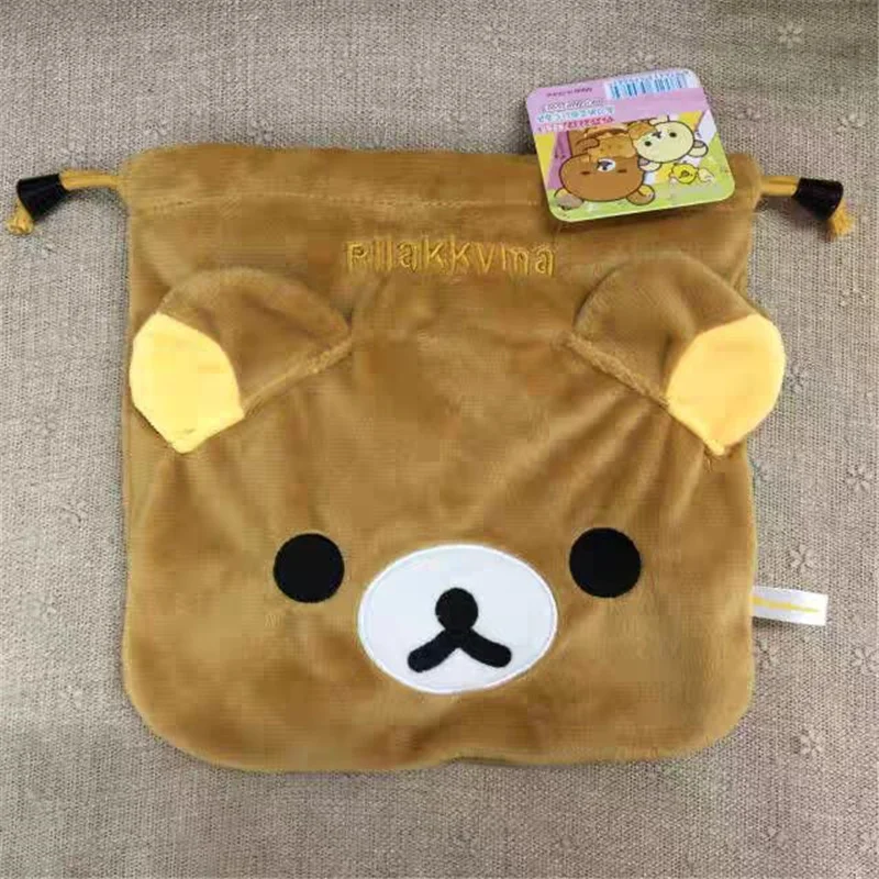 New Cute Rilakkuma Bear Plush Drawstring Bag Pouch Cartoon Anime Kawaii Storage Organizer Bags for Girls Woman