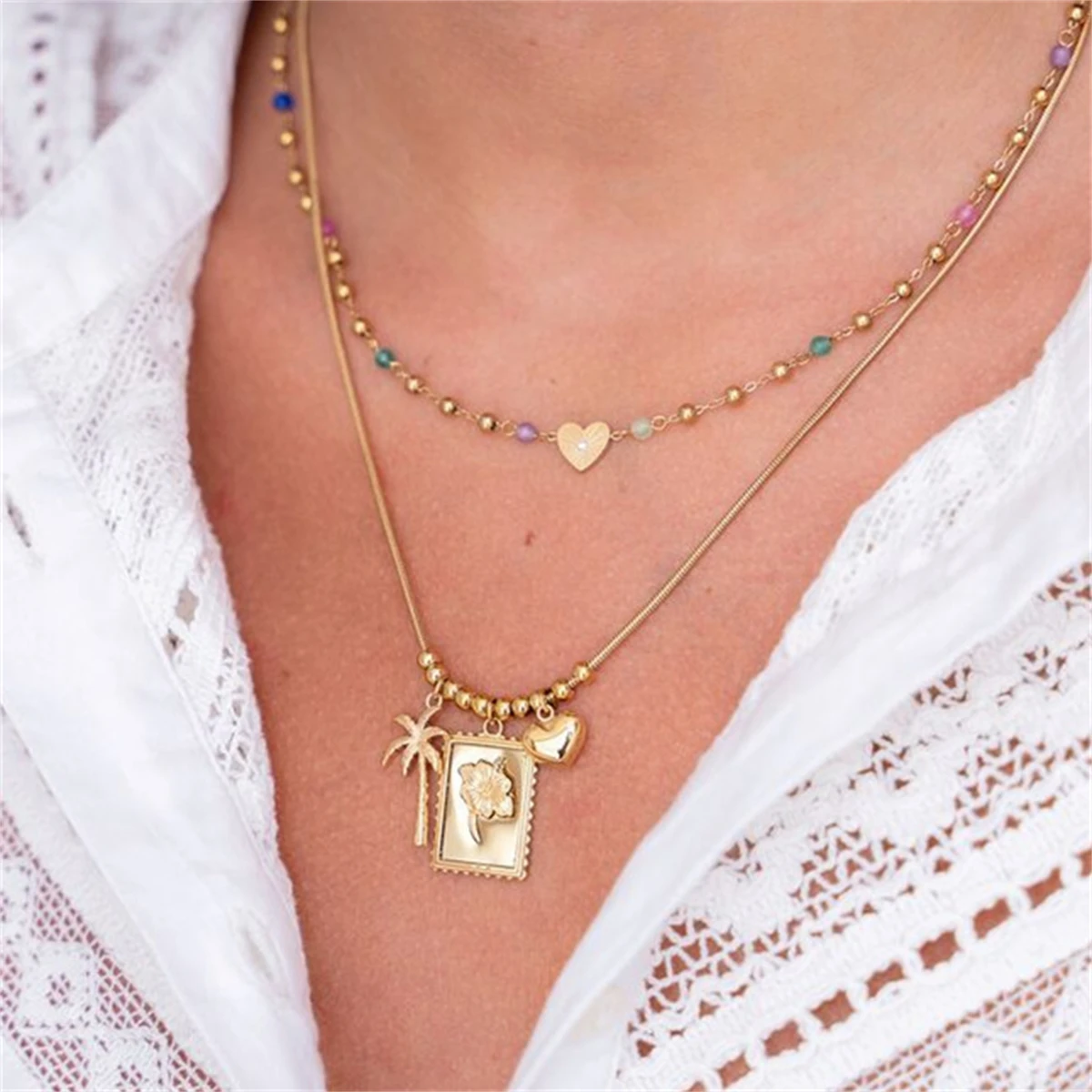 

Cool Coconut Tree Necklace DIY Pendant Retro Love Flower Coconut Tree Pendant Gold Plated Color Preserved