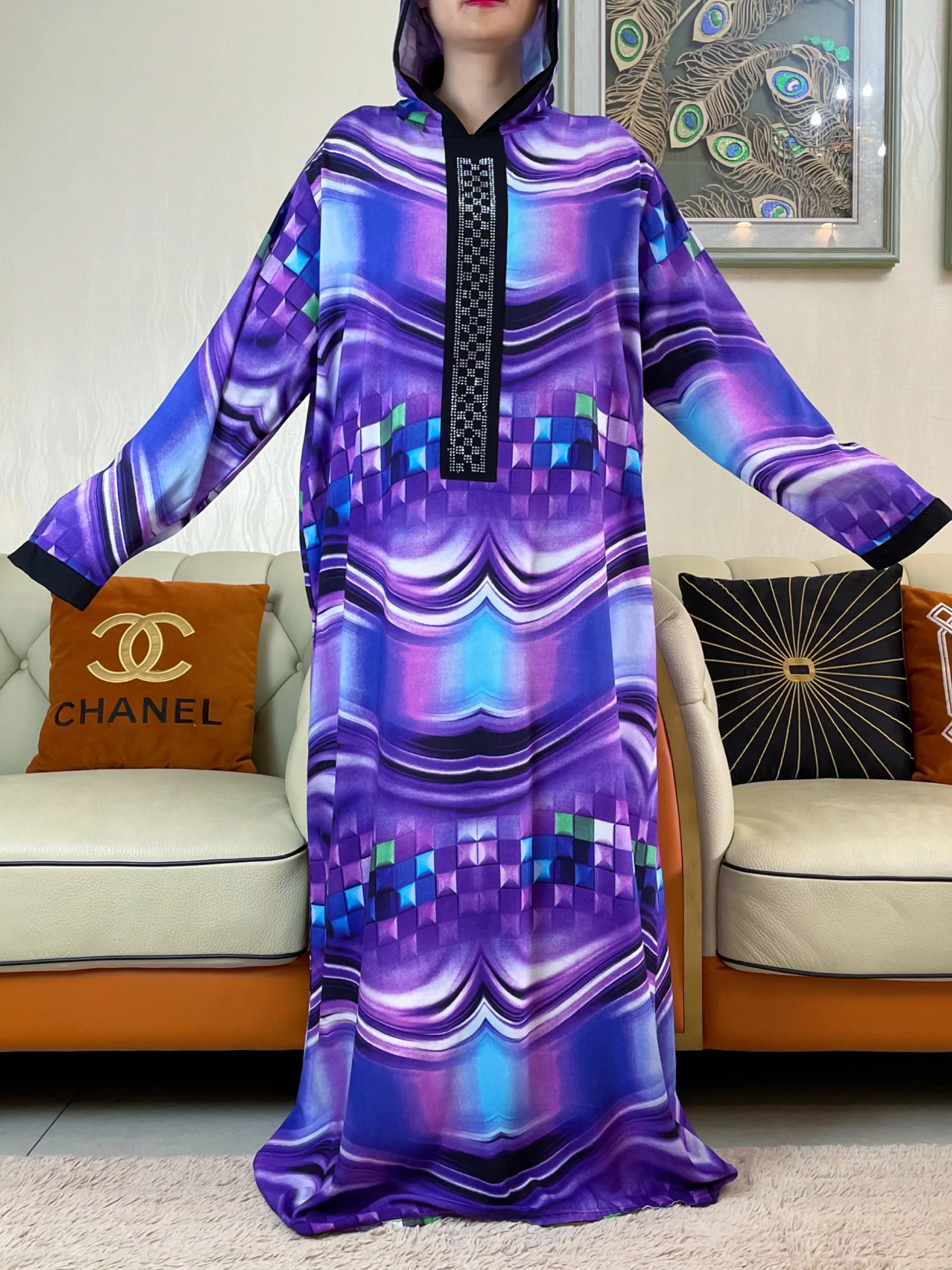 

New Arrivals Dubai Long Sleeve African Women Dress Hat one-piece Printing Cotton Elegant Summer Maxi Casual Loose Abaya