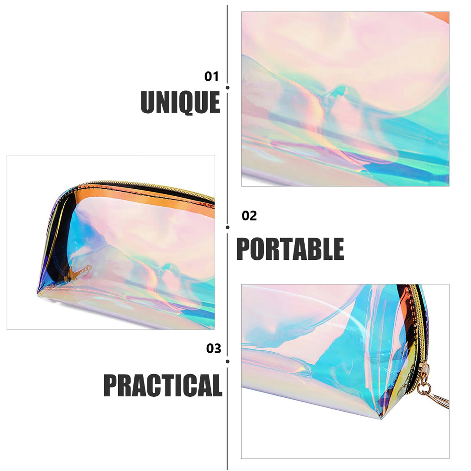 

2pcs Holographic Makeup Bag Waterproof Transparent TPU Travel Toiletry Organizer Iridescent Pouch Storage
