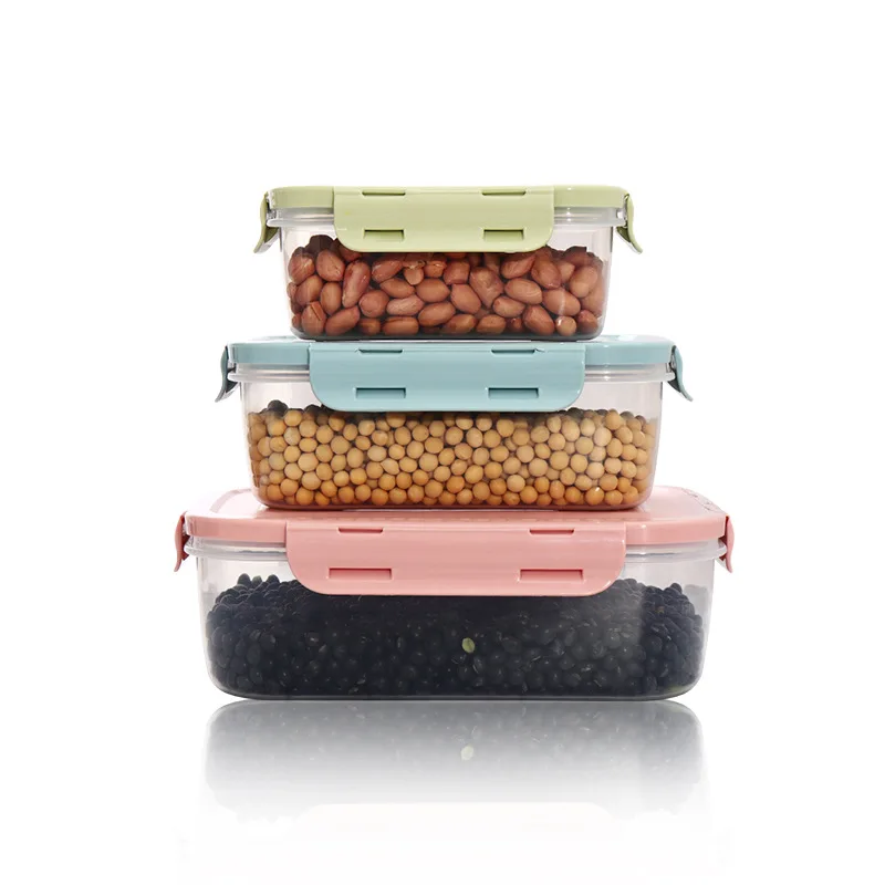 

3pcs Airtight Food Storage Containers Set (400/800/1300ml) with Silicone Seal & Lock Lids, BPA-Free PP Plastic Kitchen Organizer