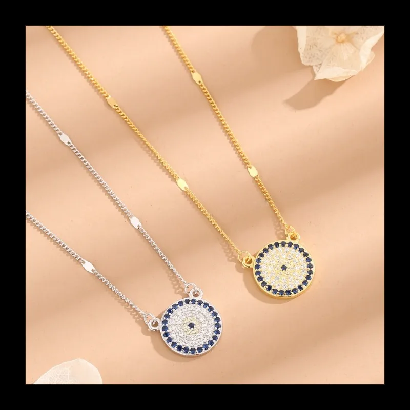 

AliExpress new personalized S925 silver, white and blue zirconium large disc necklace simple necklace women's niche design sense