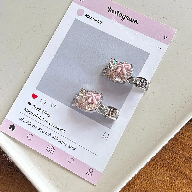 

Hello Kitty Sparkling Hair Clip Exquisite Cat Girl Hairpin Side Clip Versatile Student Decoration Women Accessories Wholesale