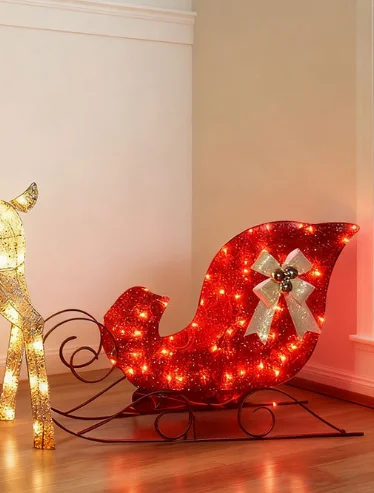 Christmas Scene Wrought Iron LED Reindeer Sleigh, IP65 Waterproof Outdoor Christmas Decoration for Mall & Hotel