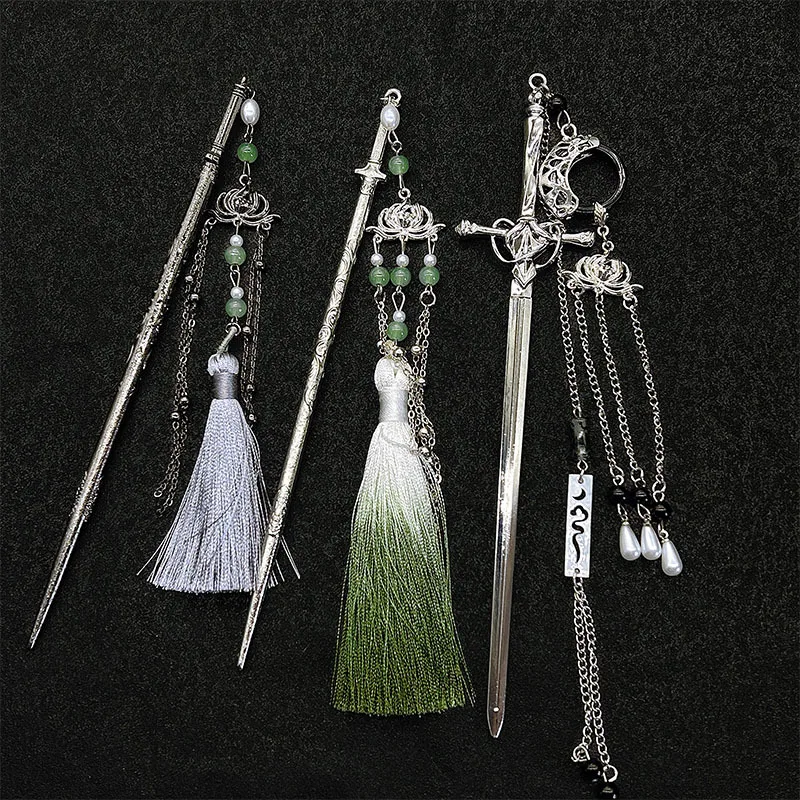 

2pcs Tassel Sword Hairpin with High-end Feel New Chinese Style Hair Accessories Hairpin with Ancient Style Coiled Hair Hairpin