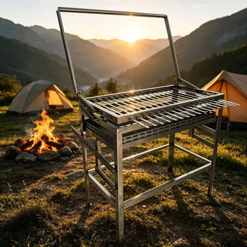 Flip Stainless Steel Barbecue Grill Desktop Outdoor Barbecue Grill 2026 New Bbq Grill