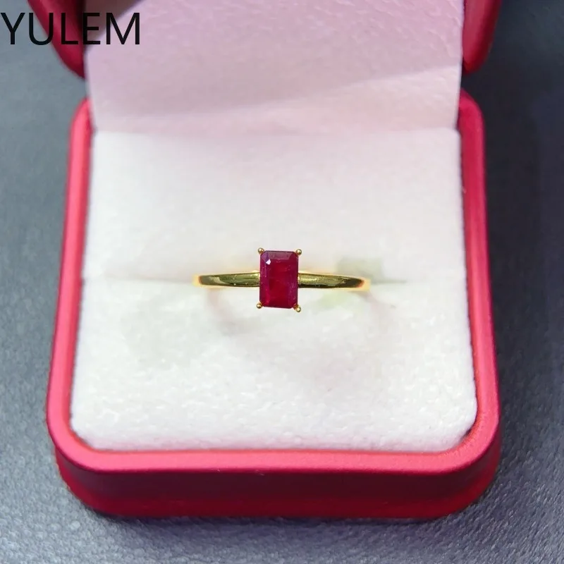 

Vintage Sterling Silver Ruby Ring 4mm*6mm 100% Natural Ruby Silver Rectangle Ring Solid 925 Silver Ruby Jewelry Gift for Woman