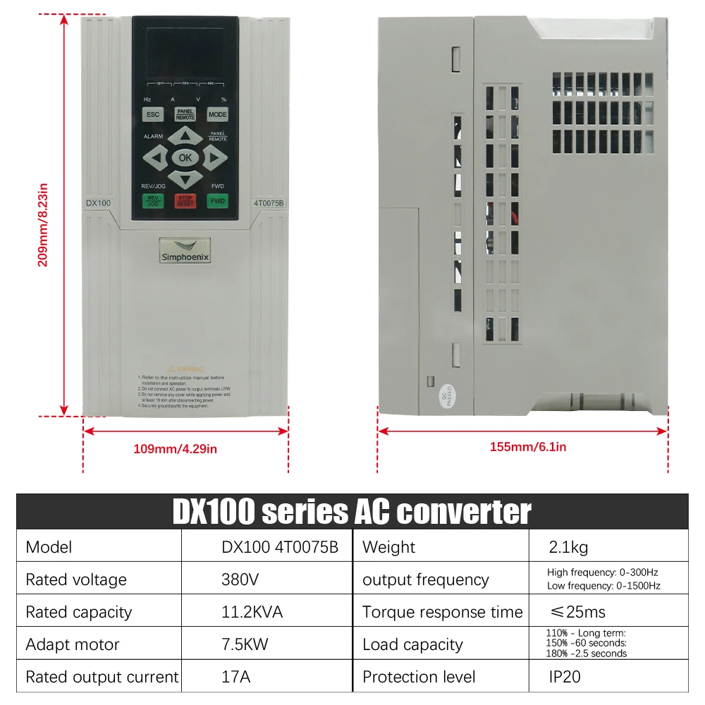 DX100 4T0075B Simphoenix Inverter VFD Inverter 7.5KW 3 Phase 380V Frequency Inverter