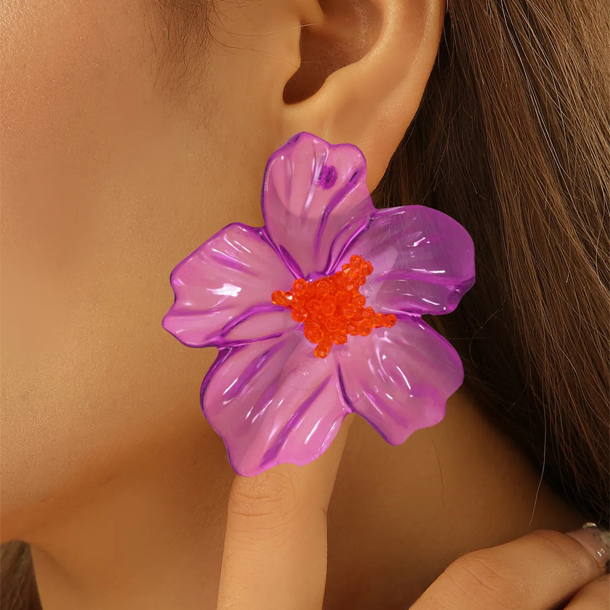

NEW Trendy Colorful Acrylic Transparent Flower Earrings for Women Exaggerated Large Flower Earrings Party Jewelry Accessories