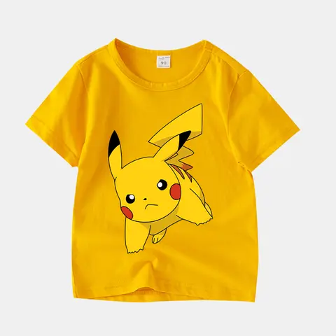 Pikachu-tryckt t-shirt i ren bomull för pojkar och flickor, kawaii högkvalitativ bekväm tecknad familjesommartopp 8 best sales Pikachu T-shirt - №6
