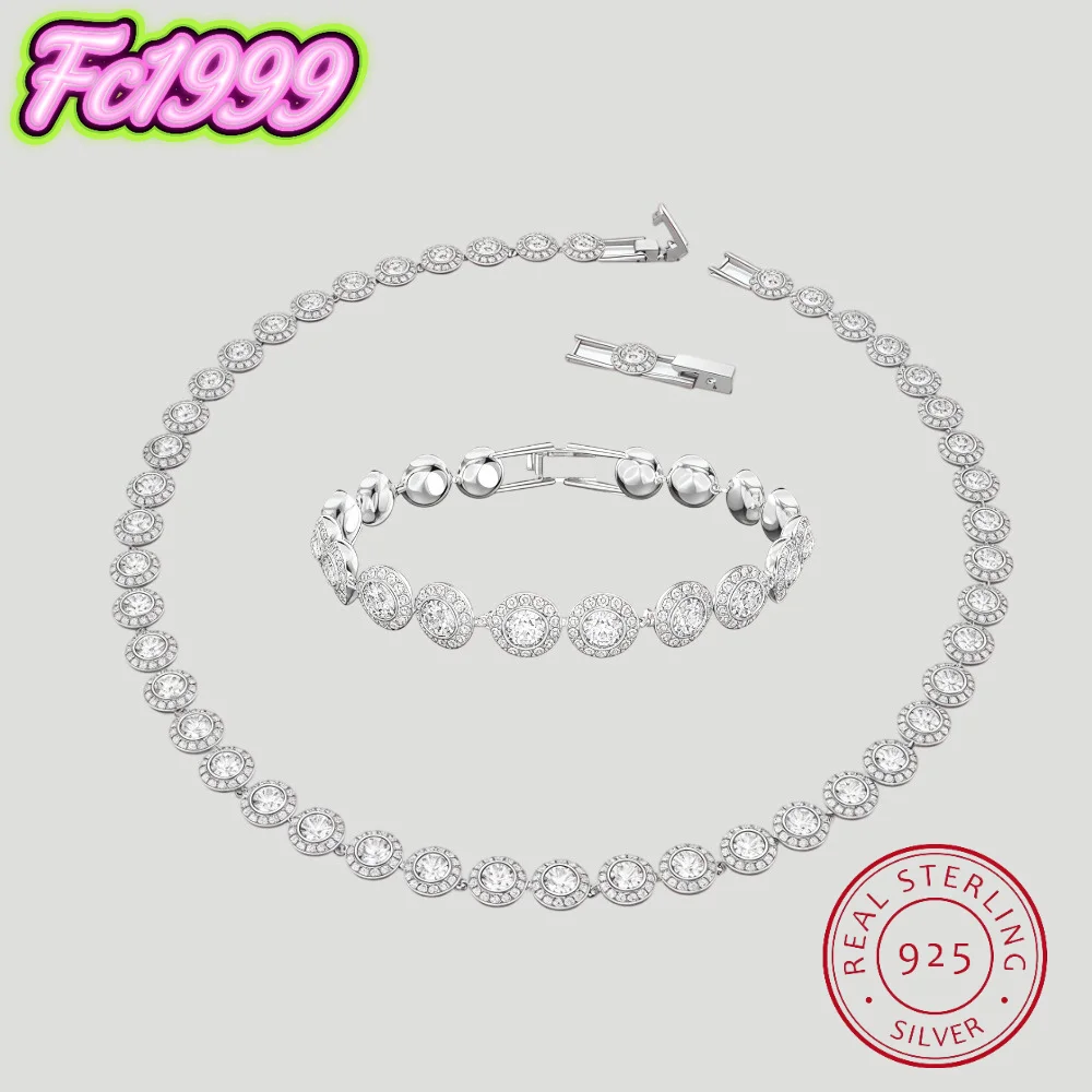 S925 Sterling Silver Round Jewelry Set new Luxury  Necklace Bracelet  Exquisite Jewelry Gift christmas gift