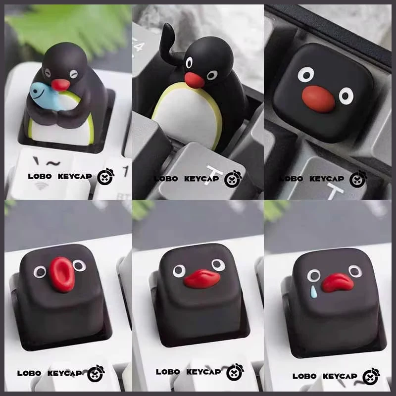 Cute Penguin Image Pingu Series Personalized Mechanical Keyboard Keycaps Esc Resin Material Customization Periphery Fun Gifts