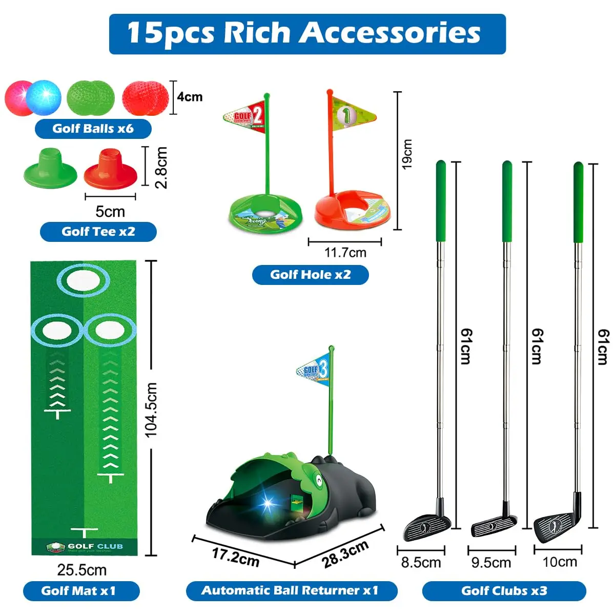 لعبة أطفال نادي الغولف مجموعة مع الكرة التلقائية العودة ليد حتى ليلة وضع حصيرة ألعاب كرة جولف صغيرة ألعاب رياضية هدايا للأعمار 3 +