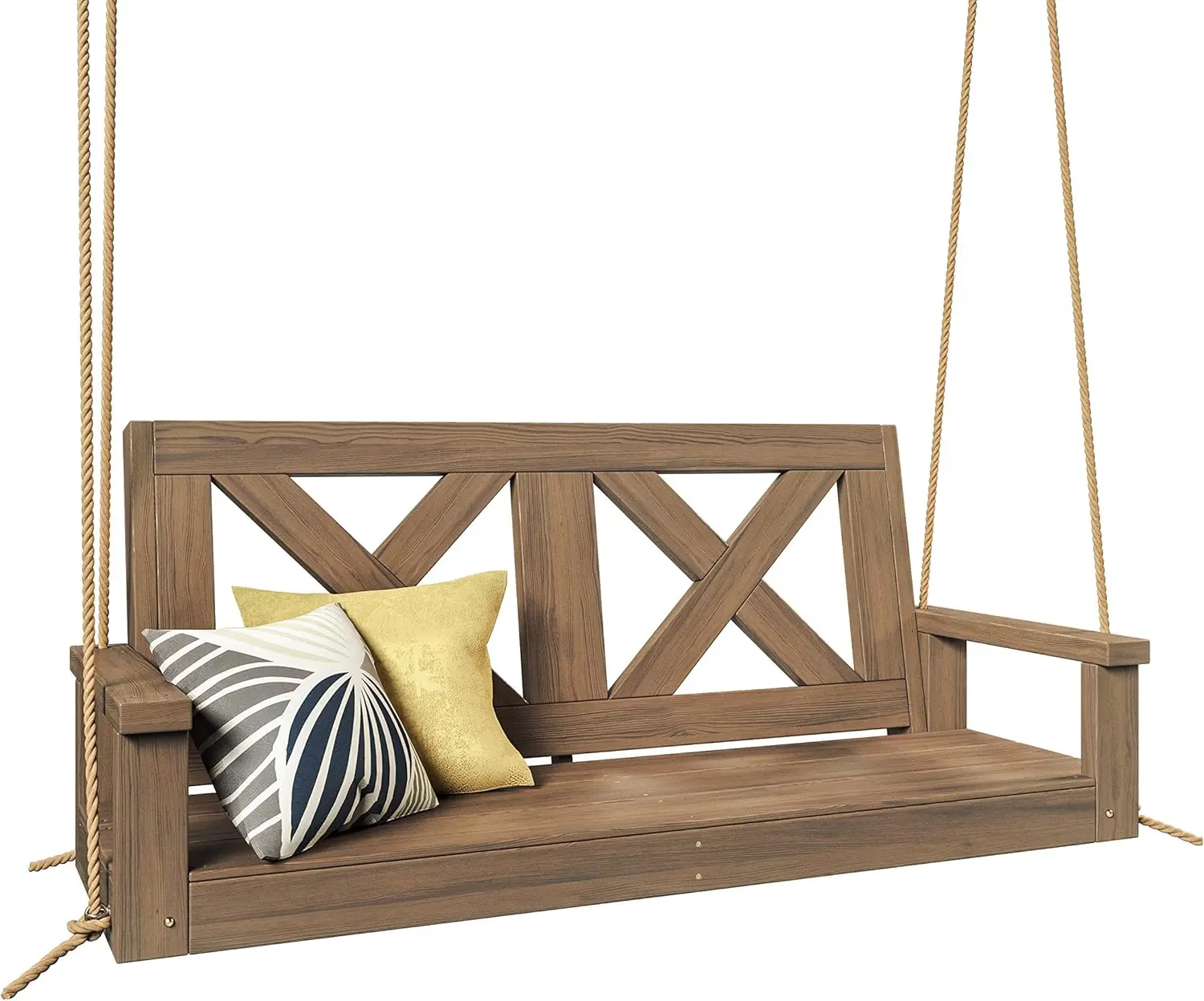 

Amish Heavy Duty 700 Lb Farmhouse Porch Swing W/Ropes (5 Foot, Warm Walnut Stain)