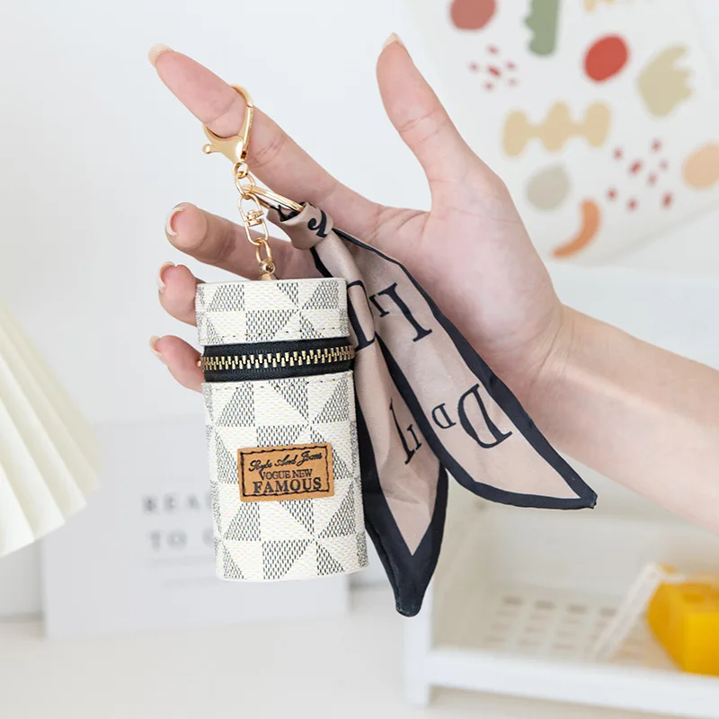 Leather Luxury Jewelry Bucket Lipstick Bag Keychain Wallet Exquisite Personality Storage Bag Pendant Accessories Key Ring Gift
