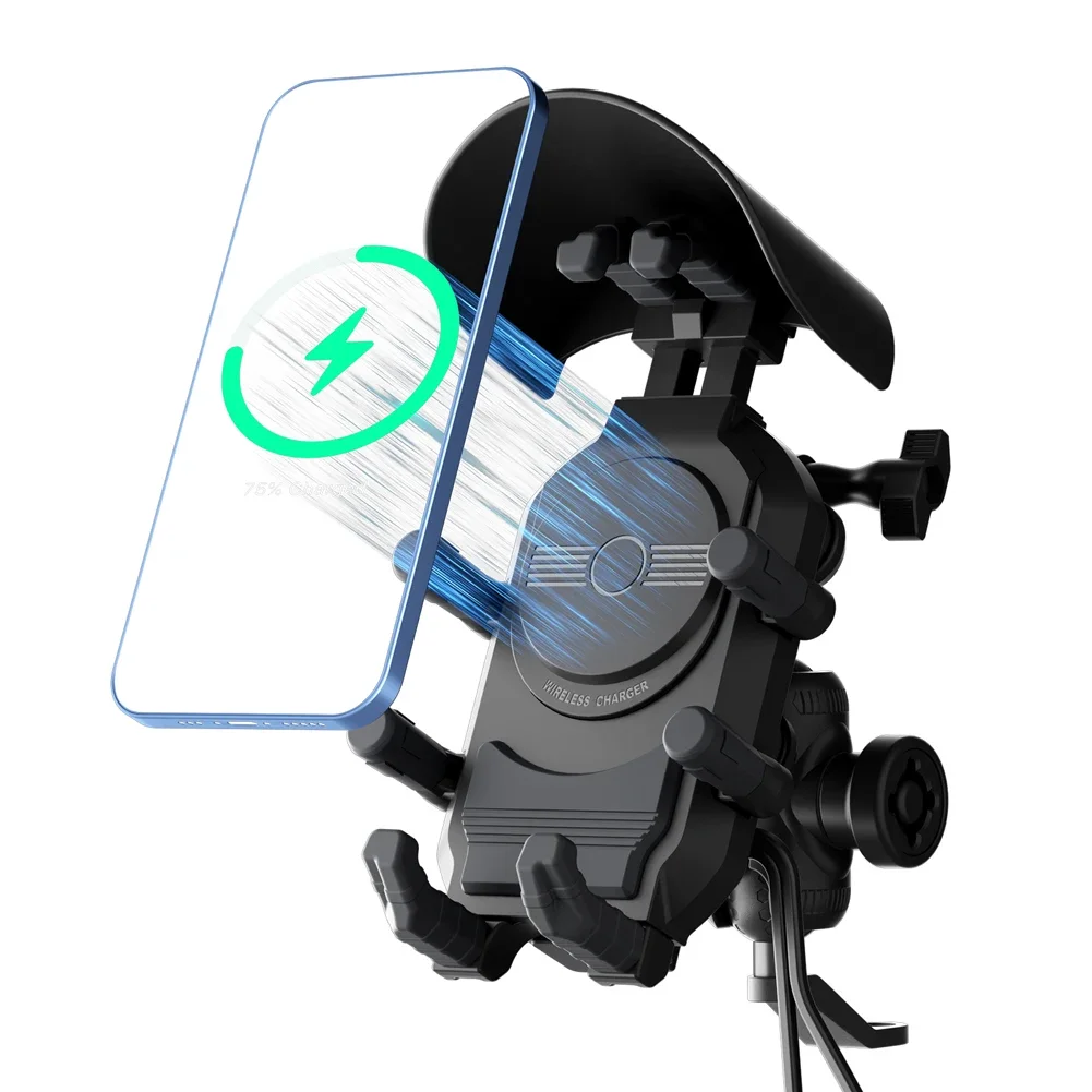 for Motorcycle Mobile Stand Fast Charger Stand 15W Wireless Charging Shockproof Waterproof Anti-Theft Smartphone Handlebar Mount