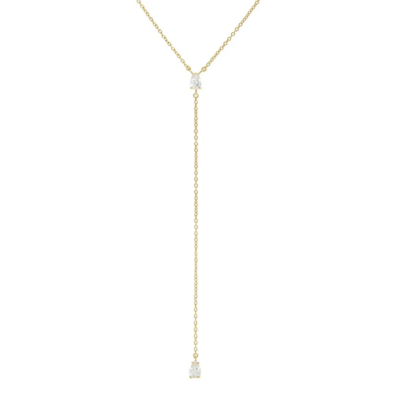 Aide Halskette aus 925er-Sterlingsilber, elegante Y-Form, für Damen, Temperament, lange Kette, Quaste, Wassertropfen, CZ-Zirkon-Anhänger-Halskette – Detail 4