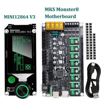 Makerbase MKS Monster8 anakart 32Bit kontrol panosu DIY 3D yazıcı parçası MINI12864 V3 ekran anakart TMC2209 sürücü için Voron