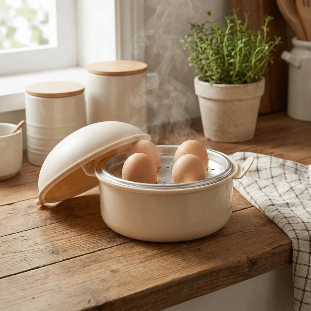 Heat Resistant 4-Egg Egg Boiler Quick Breakfast Plastic Egg Shape Egg Cooker Multi-Purpose Microwave Egg Cooker Home Kitchen