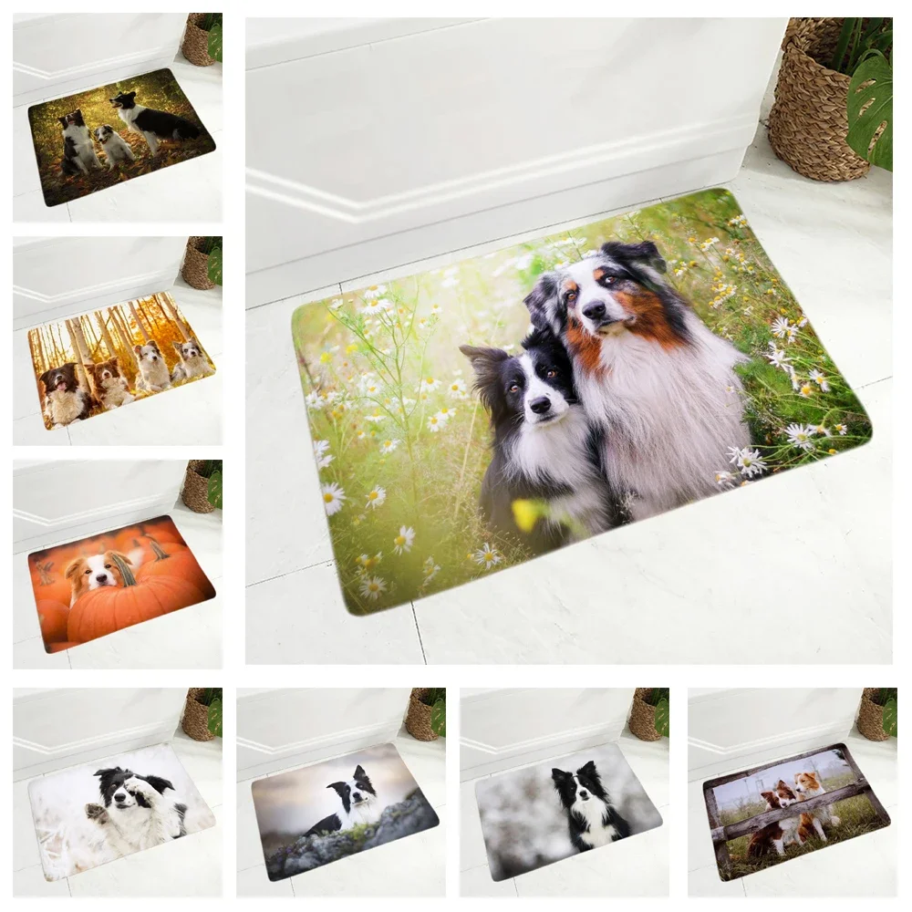 Scotland Border Collie Dog Floor Door Mat for Hallway Kitchen Room Decor Pet Animal Doormat Non-Slip Soft Flannel 40x60cm Rug