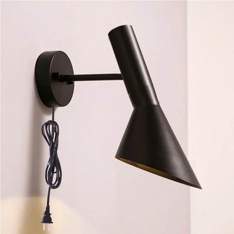 Luz retro nórdico minimalista parede, ferro preto AJ, interruptor lâmpada, quarto, sala de estar, cabeceira, escada, candeeiro