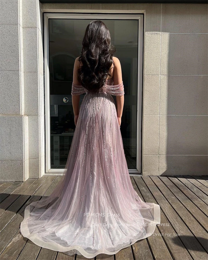 Luxury Pink Lady Evening Dresses Halter Long Shiny Sequined Wedding Party Dress Belt Glitter Prom Gowns Off Shoulder vestidos