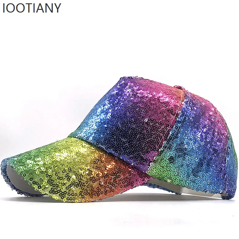 

IOOTIANY Flash Popular Cool Rainbow Sequin Embroidery Mesh Hat Unisex Summer Casual Baseball Cap Sun Hat Street Dance