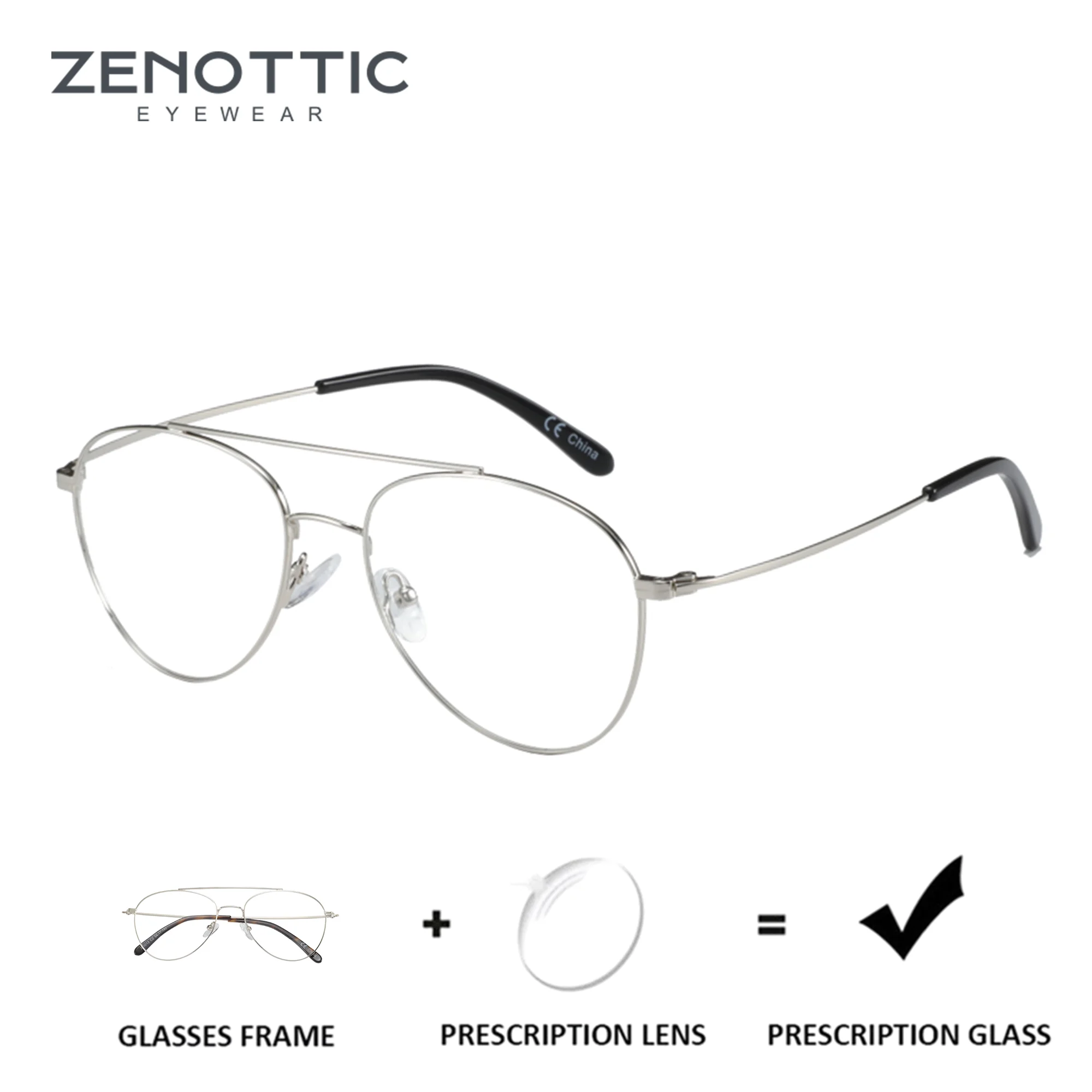 zenottic-高品質アビエイター累進度付きメガネ近視眼鏡ハーフリムレス光学眼鏡男性用-﻿