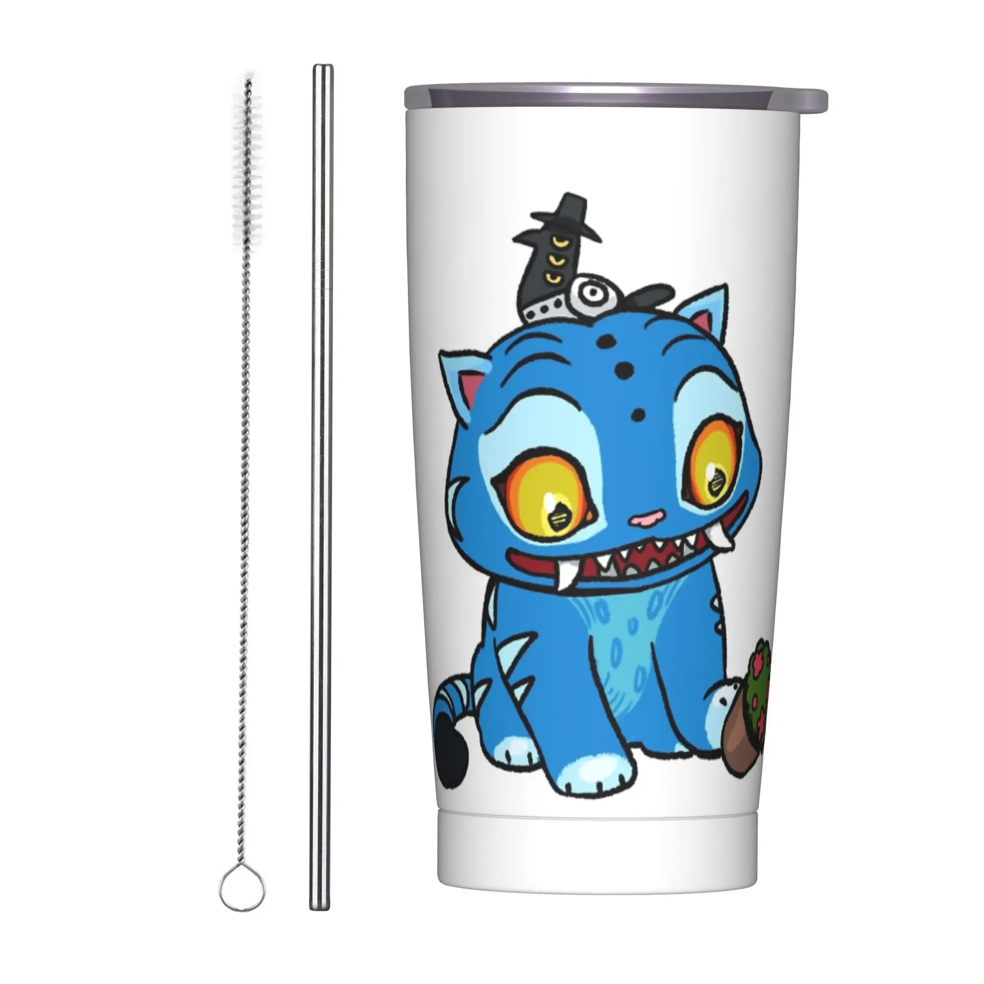 Derpy Blue Tiger Play con olla, vaso aislado con pajitas, KPop Demon Hunters, taza térmica al vacío, termo para el hogar, 20oz