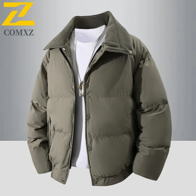 

COMXZ 2025 Men's Loose Cotton Jacket Short Hooded Trendy Solid Color Thickened Warm Cotton Jacket Trendy Youth Versatile Jacket