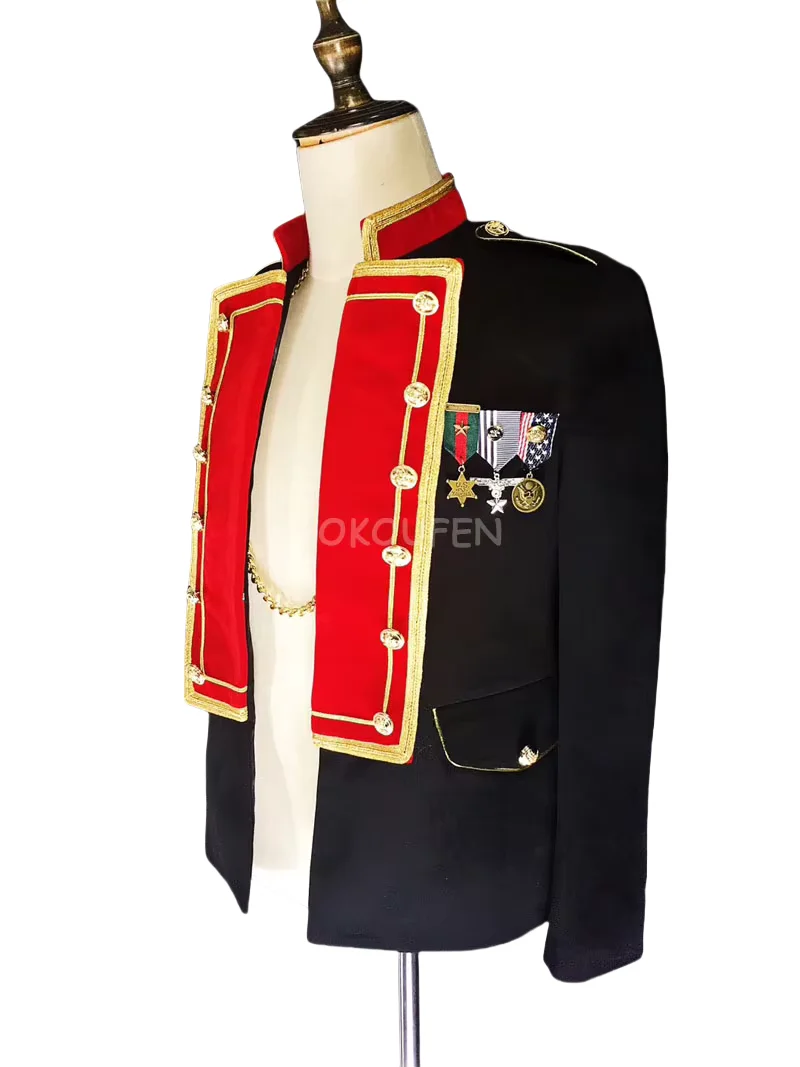 Cool Man Royal Embroidery Slim Navy Suit Jacket costumes Stage dance wear Club male singer DJ DS  host dress costume