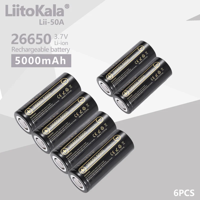 6 шт., перезаряжаемые литиевые батареи 26650A 3,7 в ма