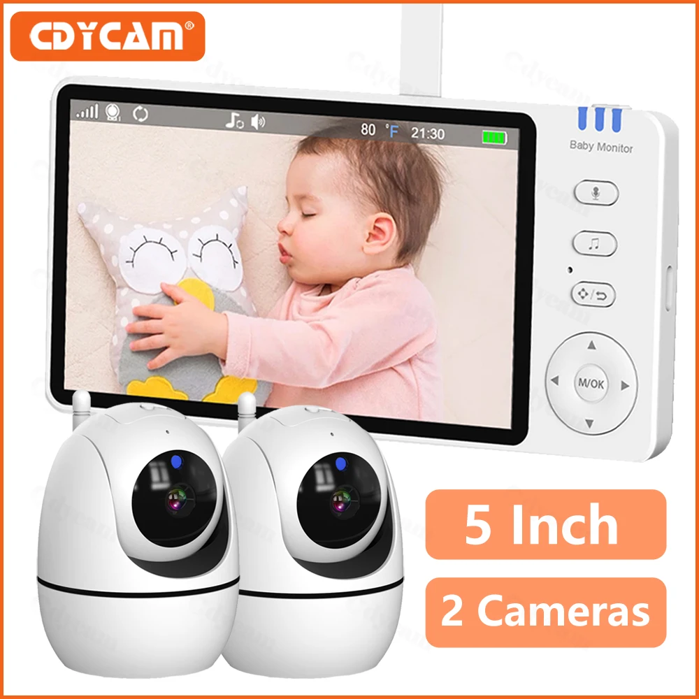 5 Inch HD Baby Monitor With 2 Camera Pan-Tilt 4X Zoom 2-way Audio Baby Camera Nanny Night Vision Video Babysitter Temperature