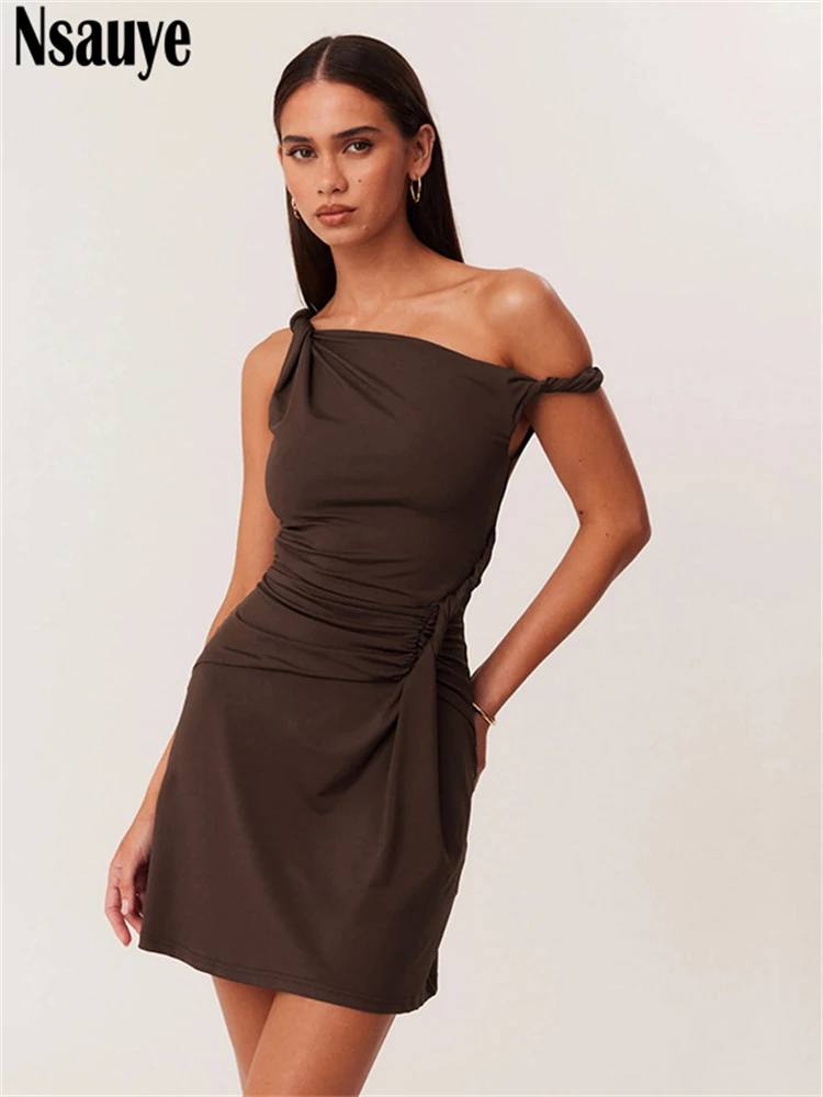 Nsauye Women Sexy Party New Fashion Elegant Evening Mini Dress Clubwear 2025 Sleeveless Holiday Bodycon Wrap Short Dress Winter