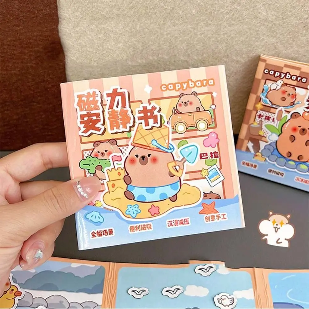 Training Game Handmade Magnetic Quiet book Paper Cartoon Capybara Sticker Book Toy Hand Ledger DIY Kids Busy Book Toy Kids