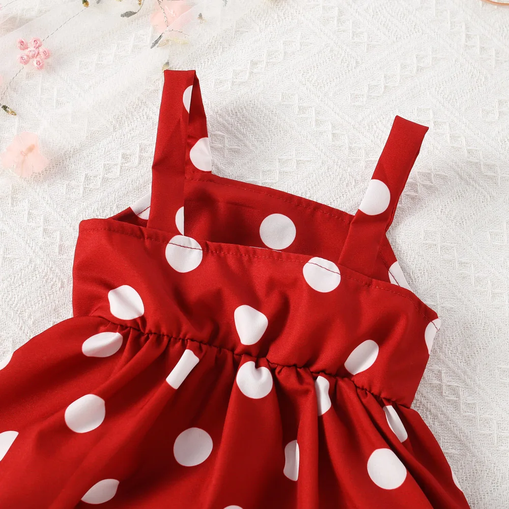 2Pcs/Set Baby Girl Set Summer Girl Polka Dot Red Beach Set Two Piece Set Cute Girl Clothing Suspender Shorts Set