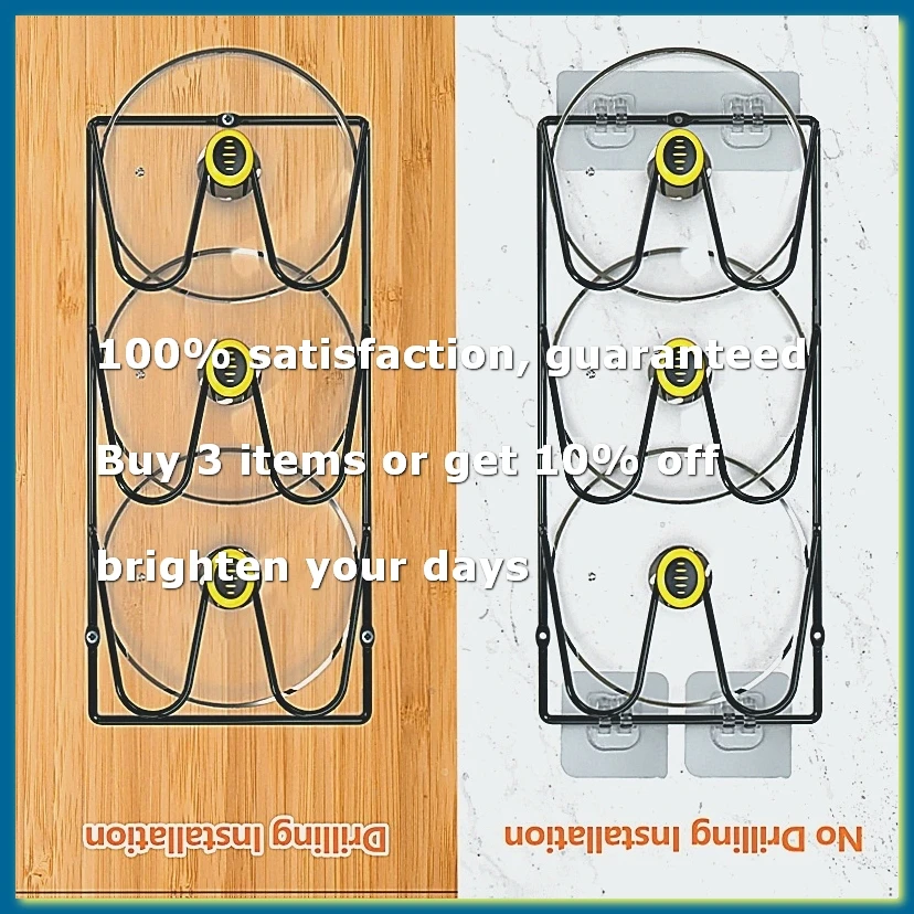 ●2-Pack Pot Lid Holders for Kitchen Cabinet - Wall-Mounted or Door-Mounted Lid Organizer Rack