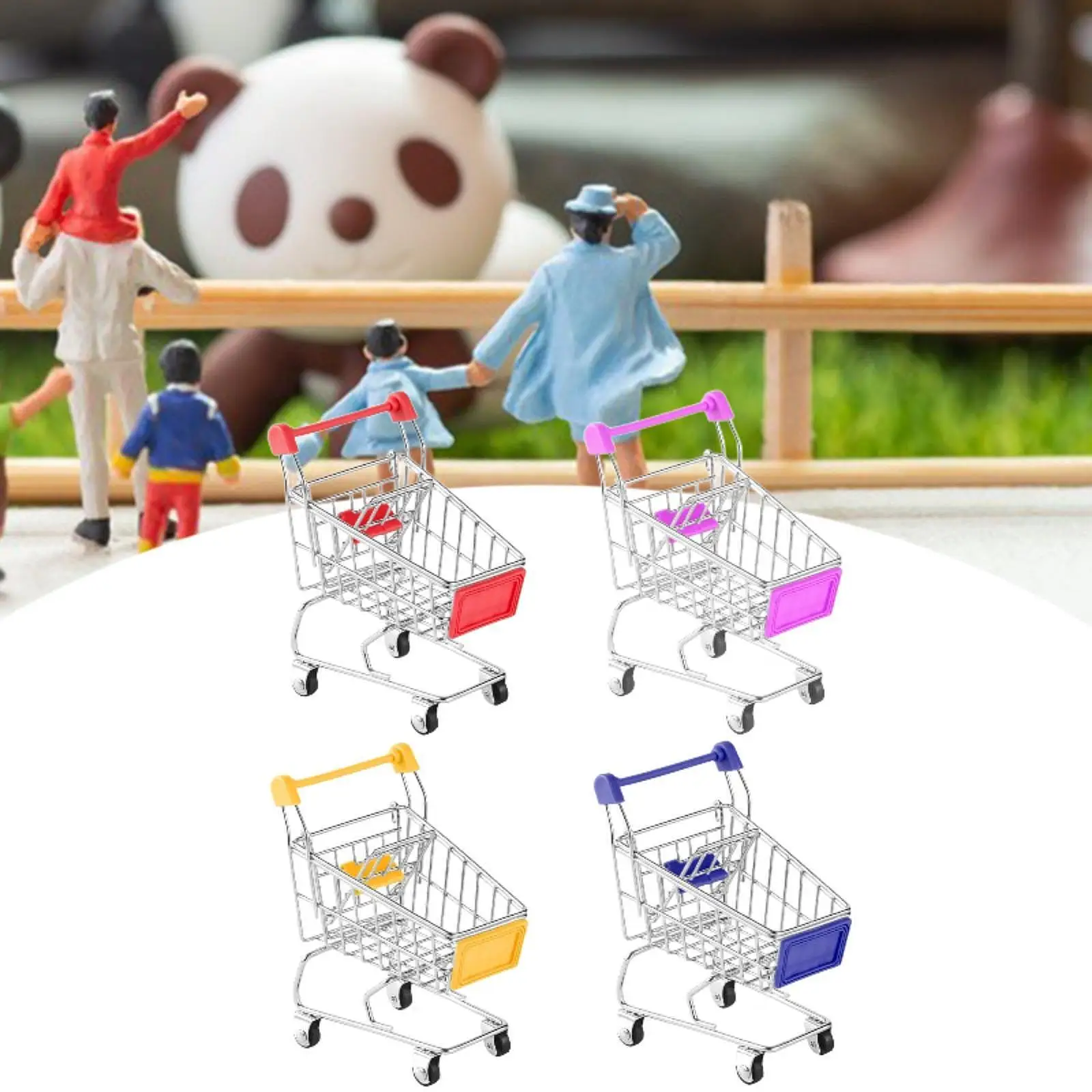 4 Pieces Mini Shopping Cart Desktop Organizer Decorative Ornament Photography