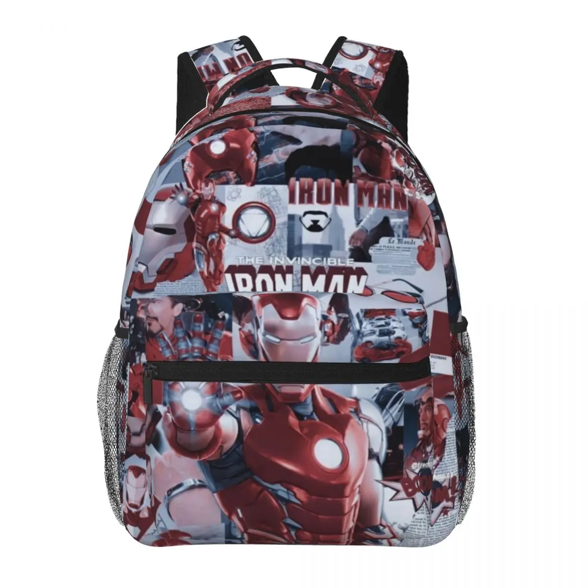 Tas sekolah ringan motif Iron Man, untuk sekolah, luar ruangan, belanja, kantor 17 inci