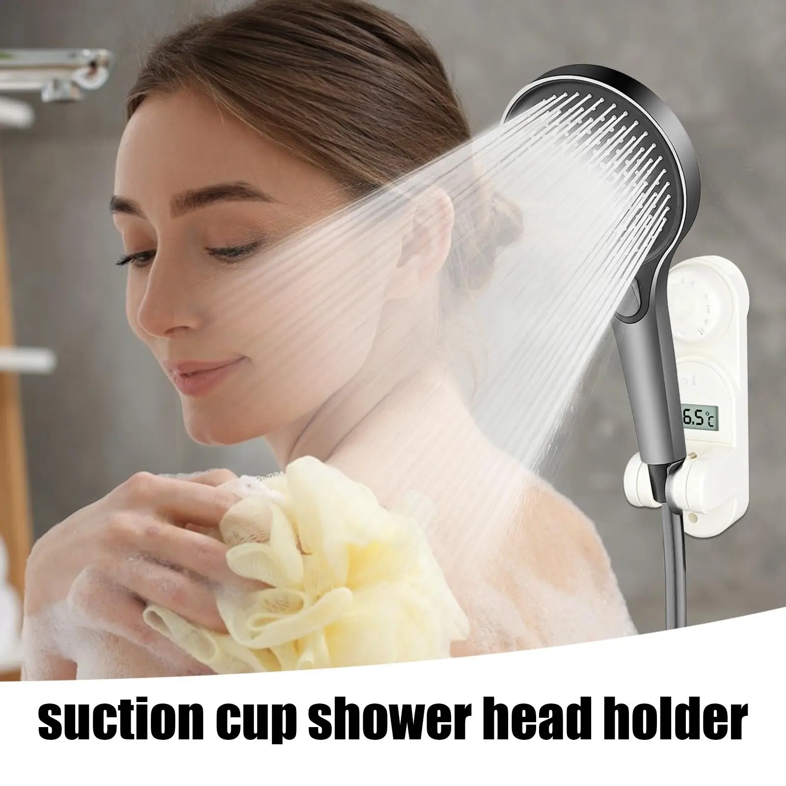 

Держатель насадки для душа, дисплей температуры, регулируемый присоска, настенное крепление, кронштейн для душевой штанги для ванной комнаты, бытовой туалет на колесах