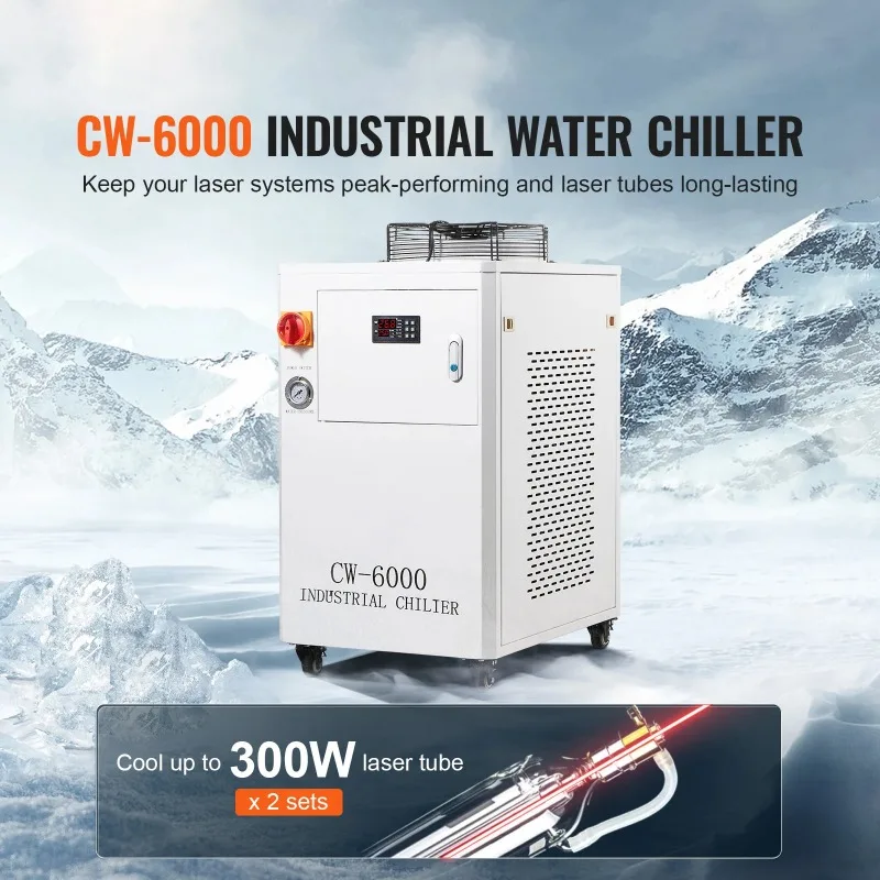 SucceBuy Industrial Water Chiller CW6000 1500W Cooling System with Compressor 65 L/min Max Flow Rate for Laser Engraving Machine