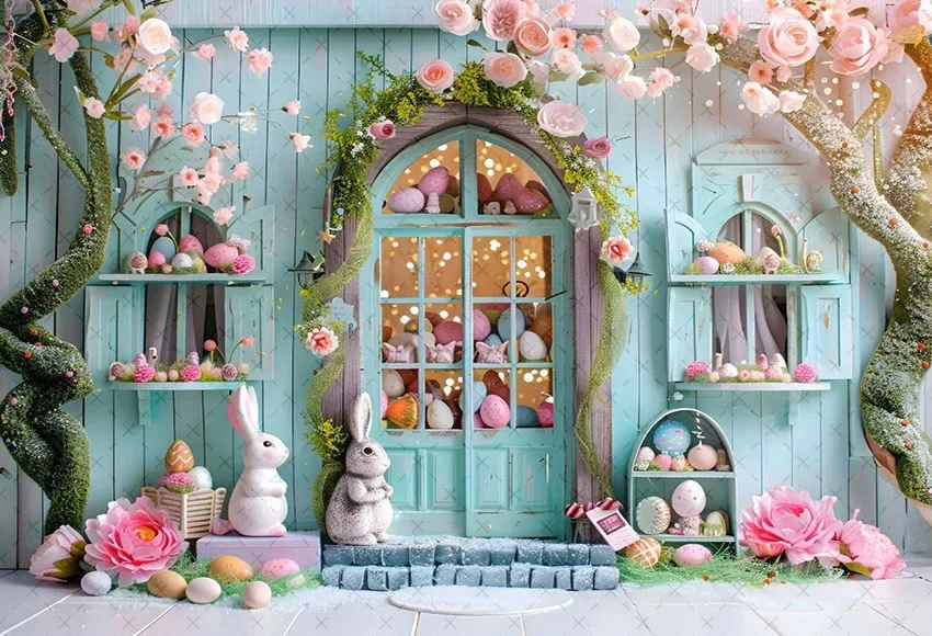 Mehofond-子供の写真の背景、イースターエッグショップ、花、ウサギ、誕生日パーティー、肖像画の装飾、背景、写真スタジオ、春