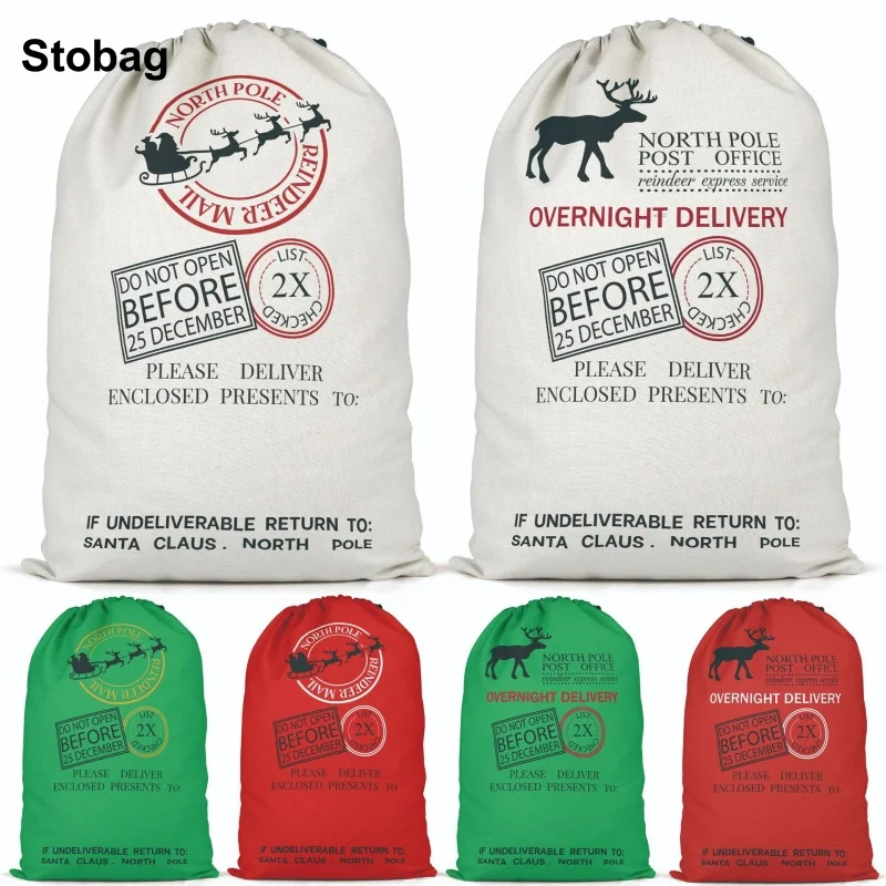 

StoBag 5pcs Merry Christmas Polyester Drawstring Gift Bag Santa Sack Large Storage Packaging Bundle Pocket Kids Children Pouch